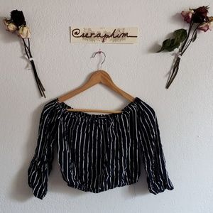 Brandy Melville Navy Striped Off Shoulder Top